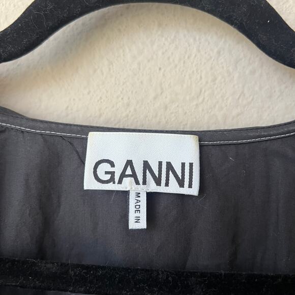 GANNI Black Organic Cotton Poplin Mini Dress Size M - Picture 4 of 4